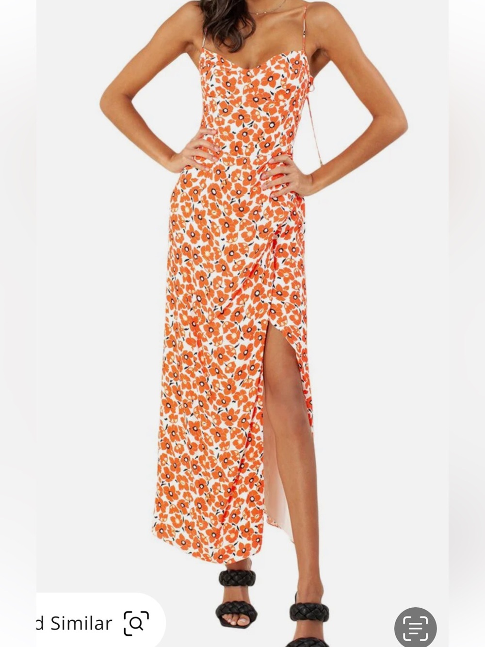 Hale Bob Orange Floral Spaghetti-Strap Maxi Dress